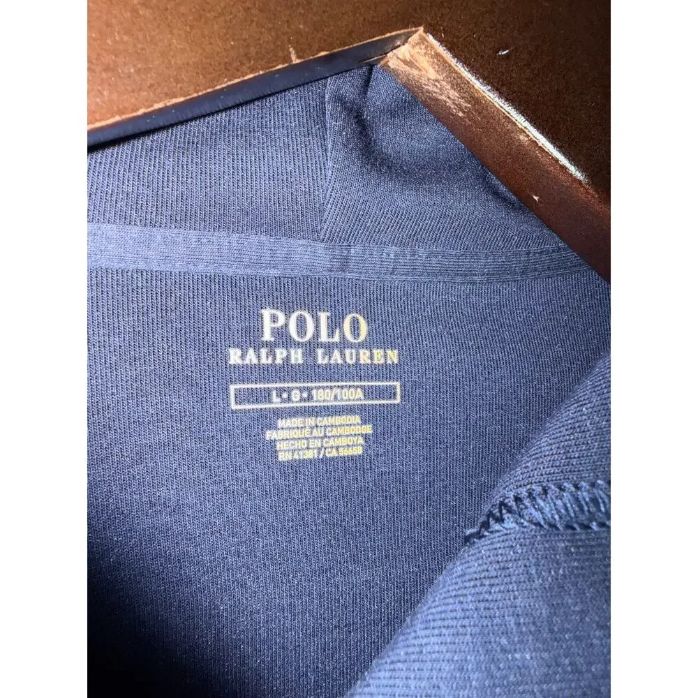 POLO RALPH LAUREN Men's Blue Double-Knit Full Zip Hoodie Box Logo Orange Blue L